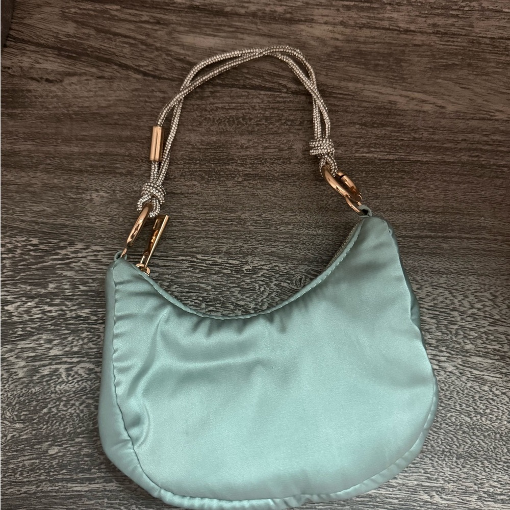 Elegant Satin Shoulder Bag in Light Blue